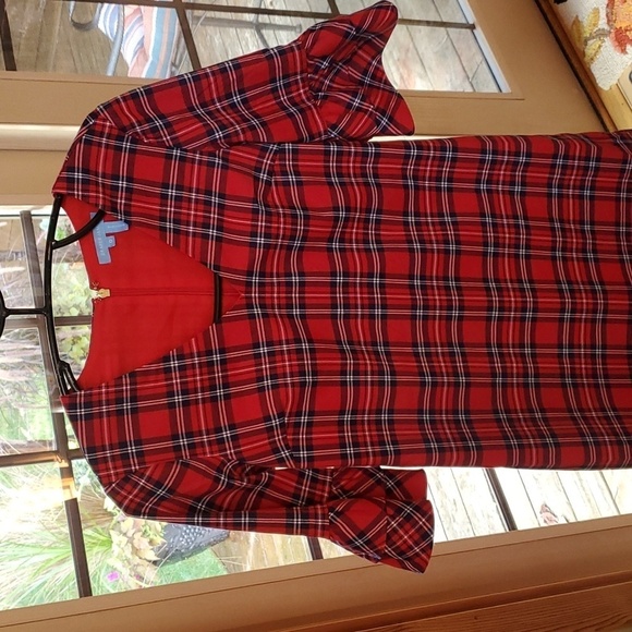 Draper James Lipstick Red Multi Angie Check Ruffle Sleeve Shift Lined Sz 0 Dress - Picture 4 of 13